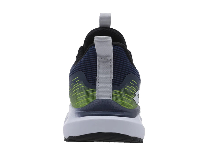 Tenis deportivos LOTTO color azul marino con detalles en verde lima y suela blanca.