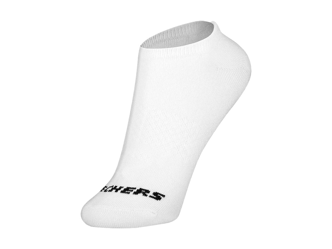 Calcetín blanco de la marca Skechers con logotipo negro en la punta.