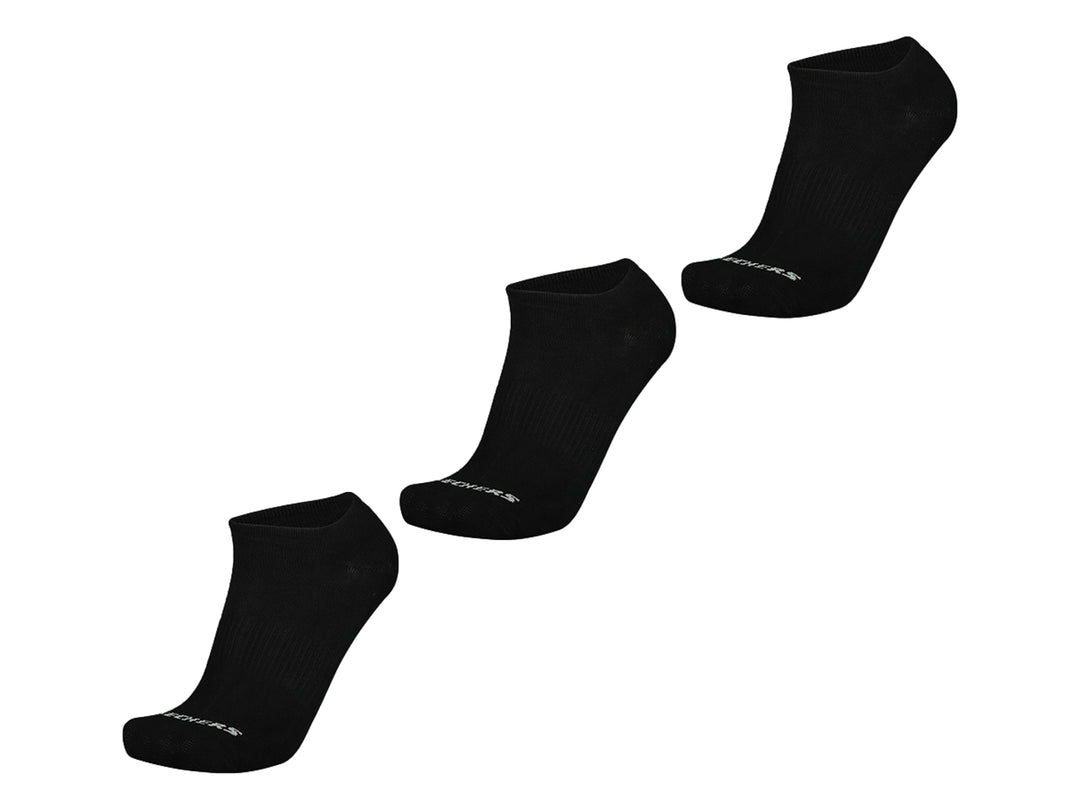 Tres pares de calcetines cortos color negro de la marca Skechers.