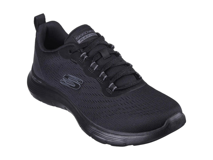 Tenis deportivos Skechers Flex Appeal 5.0 en color negro con tejido de malla y suela flexible.