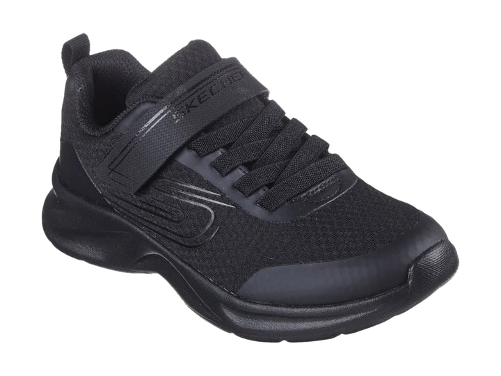 Tenis deportivos Skechers color negro con cierre de velcro y suela gruesa.