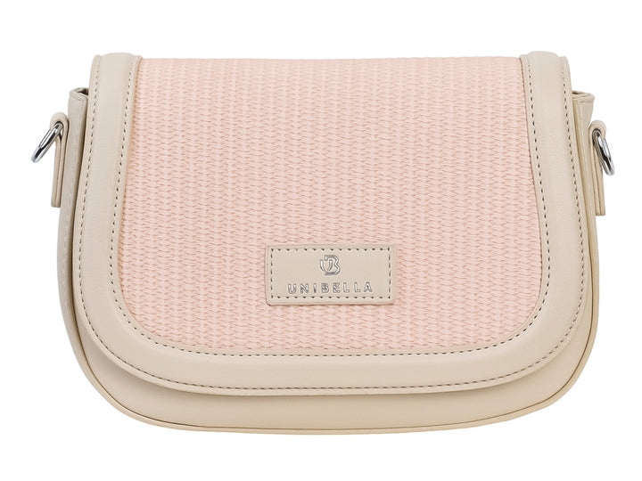 Bolso de hombro Unibella en color rosa con panel frontal texturizado y bordes lisos.