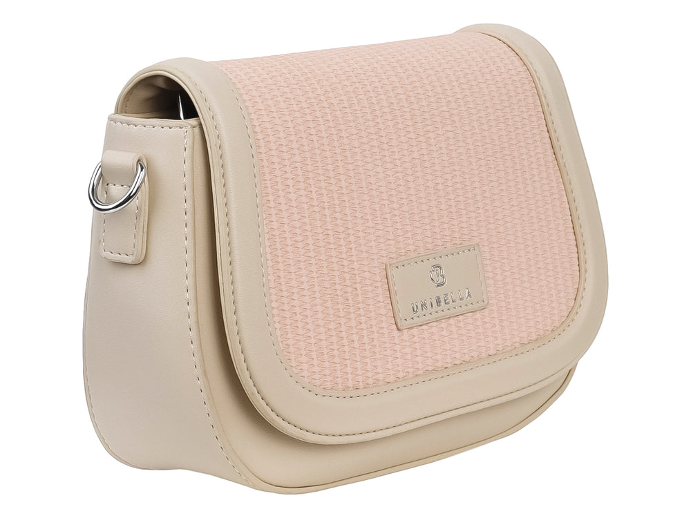 Bolso de hombro Unibella en color rosa con panel frontal texturizado y bordes lisos.