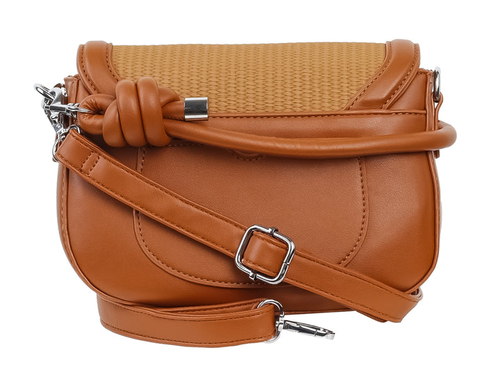 Bolso de hombro Unibella en color marrón con cuerpo de textura tejida y bordes de material sintético.