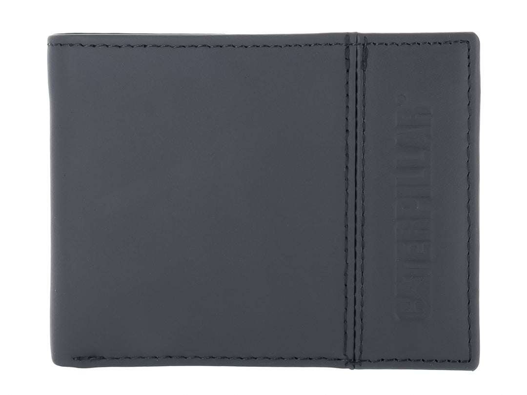 Cartera Caterpillar de color negro para hombre con logo grabado en relieve.