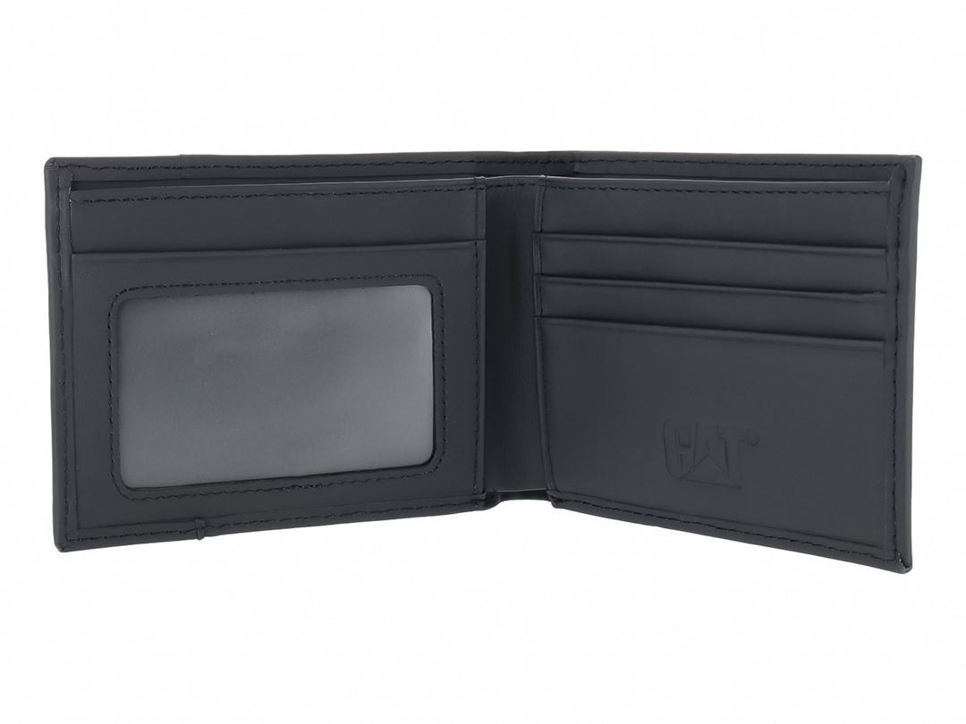 Cartera Caterpillar de color negro para hombre con logo grabado en relieve.