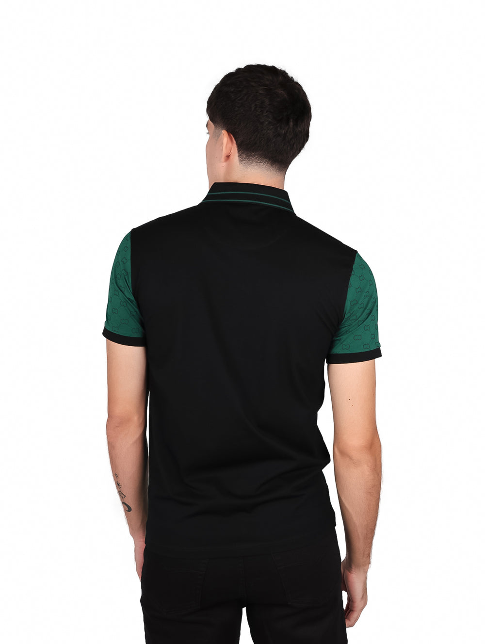 Playera polo VARESI para Hombre en colores verde y negro con detalle de franja blanca.