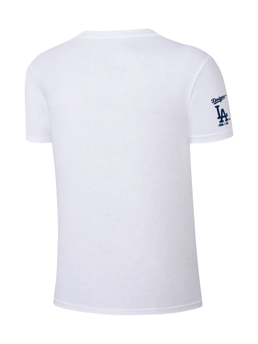 Playera blanca de manga corta con logotipo de los Dodgers de Los Ángeles en color azul.