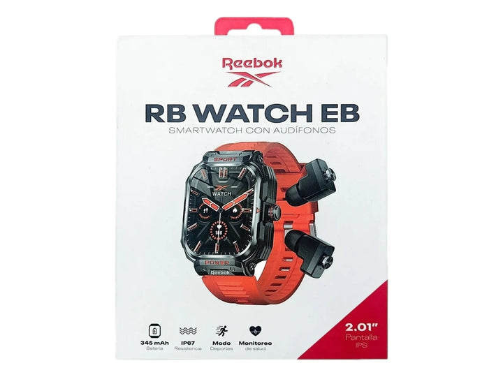 Smartwatch Reebok RB Watch EB color naranja con audífonos inalámbricos integrados en la correa.