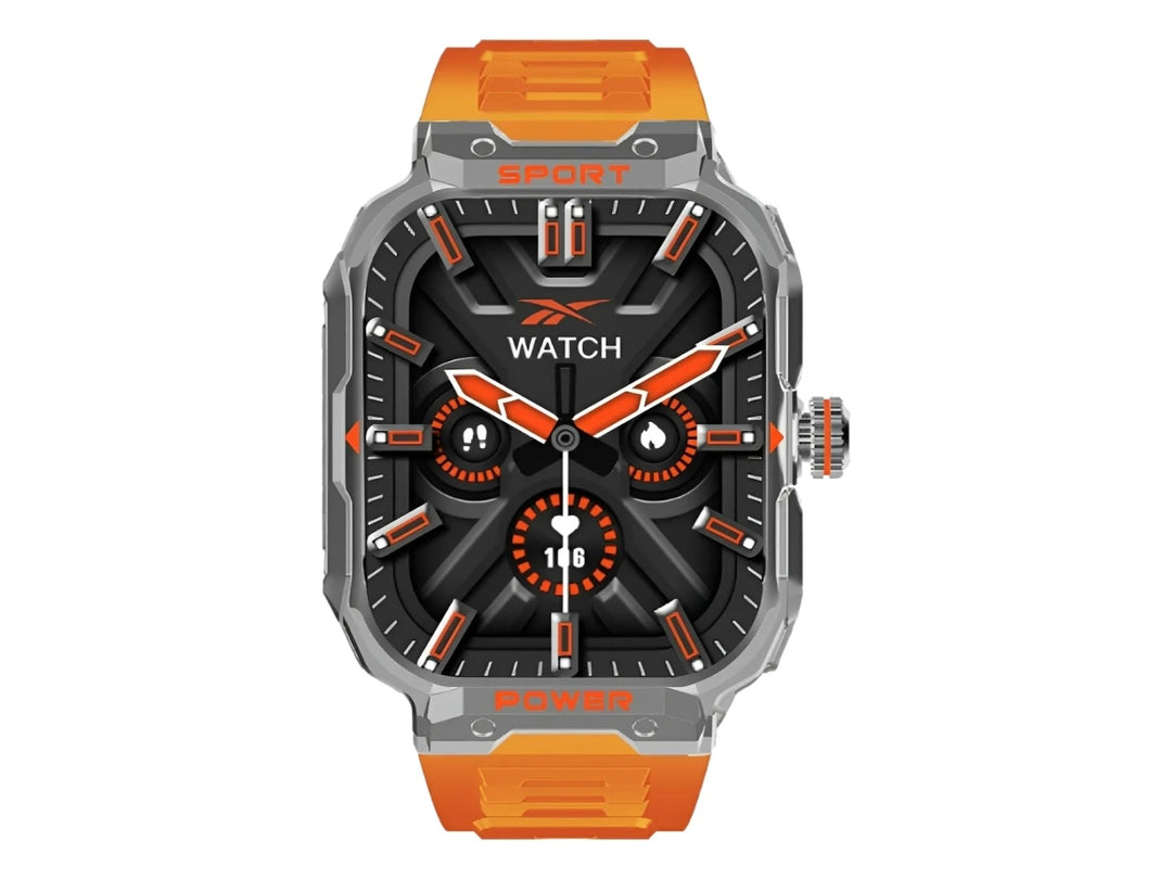 Smartwatch Reebok RB Watch EB color naranja con audífonos inalámbricos integrados en la correa.