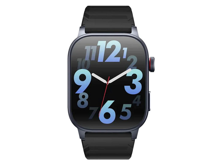 Reloj inteligente KIESLECT KR3 de color negro con pantalla digital AMOLED y correa de silicona.