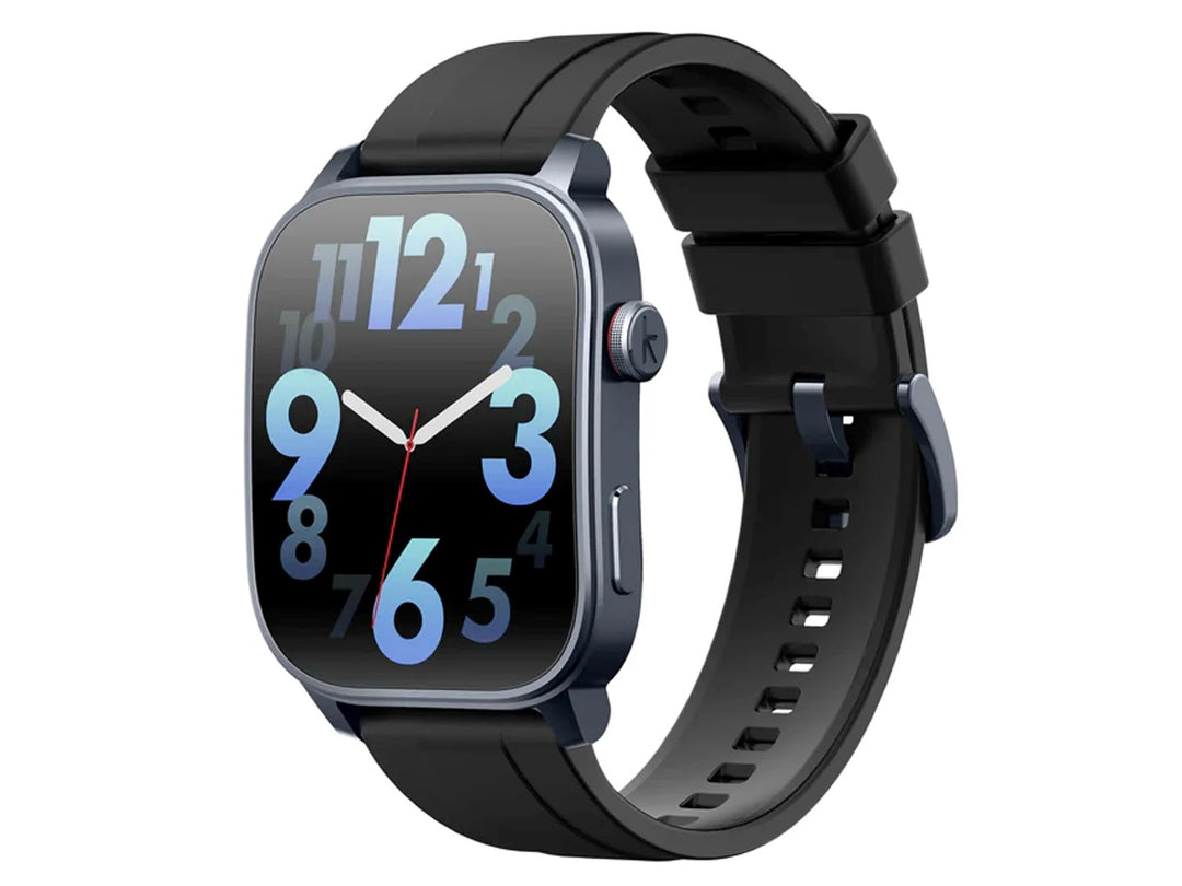 Reloj inteligente KIESLECT KR3 de color negro con pantalla digital AMOLED y correa de silicona.