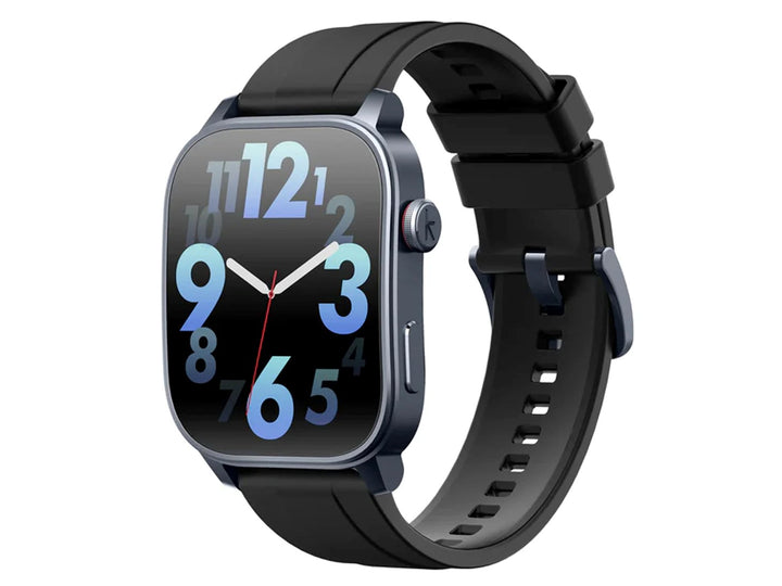 Reloj inteligente KIESLECT KR3 de color negro con pantalla digital AMOLED y correa de silicona.