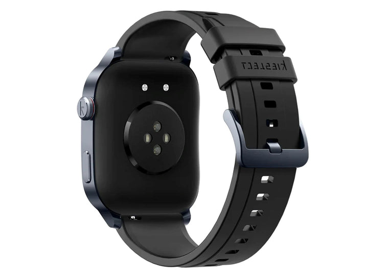 Reloj inteligente KIESLECT KR3 de color negro con pantalla digital AMOLED y correa de silicona.