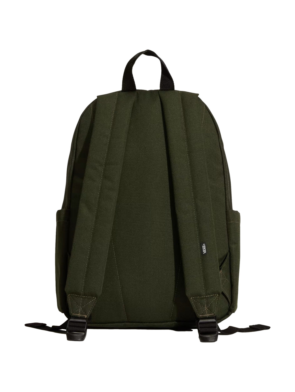 Mochila escolar VANS color verde Dried Kelp con logotipo frontal y bolsillo exterior.