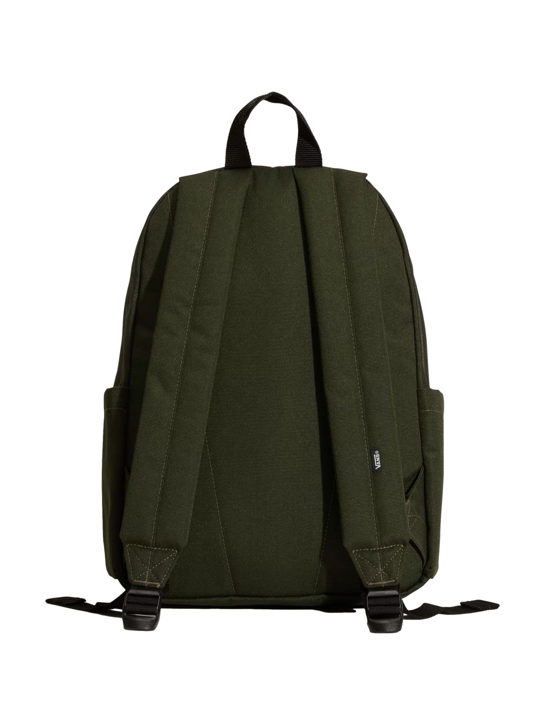 Mochila escolar VANS color verde Dried Kelp con logotipo frontal y bolsillo exterior.