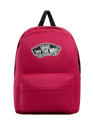 Mochila escolar VANS Old Skool Classic en color rosa Cherries Jubilee con logotipo blanco y negro al frente.