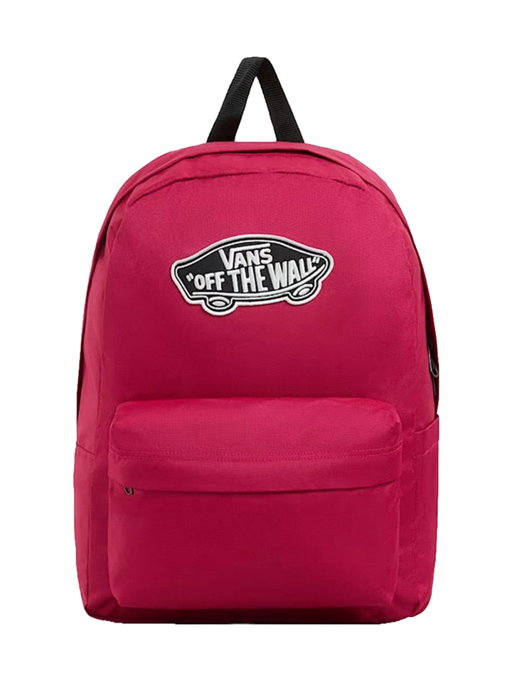 Mochila escolar VANS Old Skool Classic en color rosa Cherries Jubilee con logotipo blanco y negro al frente.