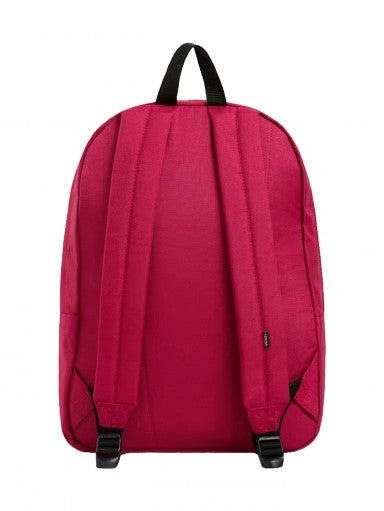 Mochila escolar VANS Old Skool Classic en color rosa Cherries Jubilee con logotipo blanco y negro al frente.