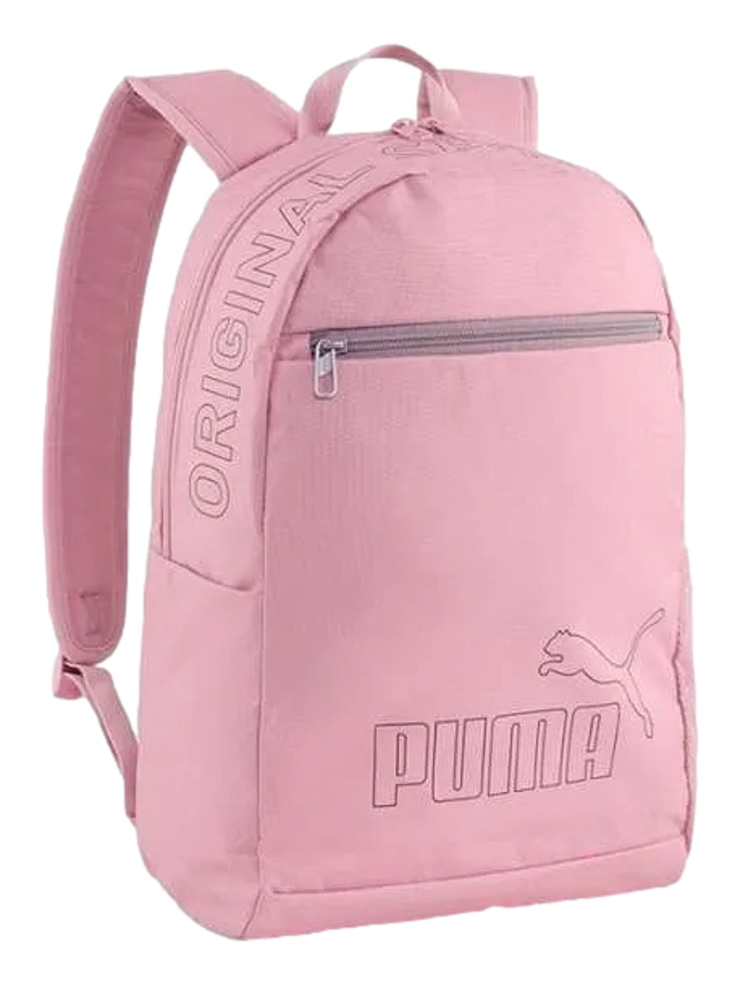 Mochila Puma Phase Backpack II color rosa con logotipo frontal y cierre superior.