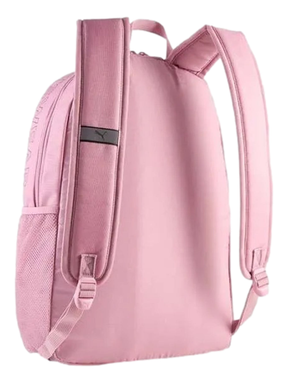 Mochila Puma Phase Backpack II color rosa con logotipo frontal y cierre superior.