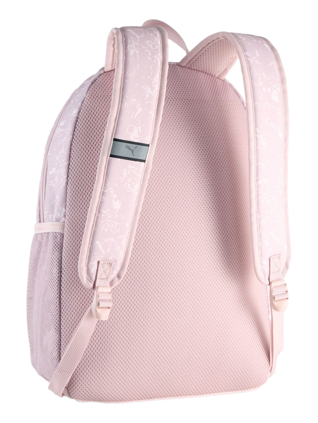 Set de mochila y estuche Puma color malva con estampado blanco y logotipo frontal.
