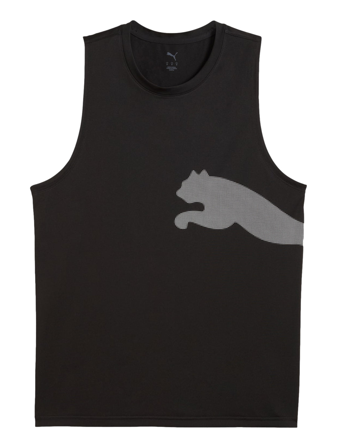 Camiseta sin mangas color negro de la marca PUMA con un logo grande en el costado.