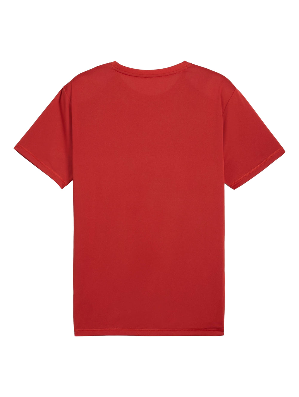 Camiseta deportiva PUMA de color rojo fuego con cuello redondo y manga corta.