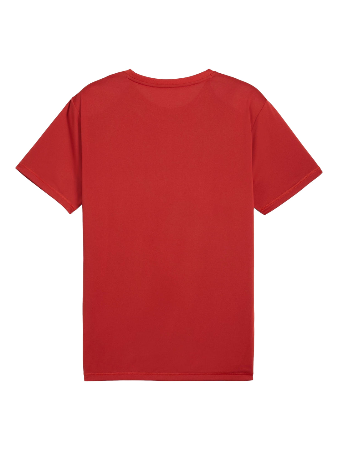 Camiseta deportiva PUMA de color rojo fuego con cuello redondo y manga corta.