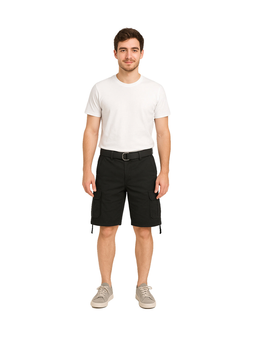 Hombre vistiendo bermuda cargo color negro de American Fly