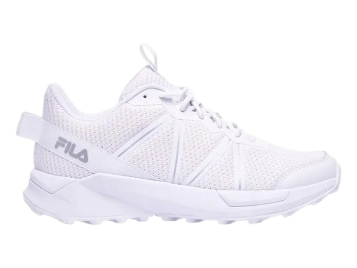 Tenis deportivos FILA color blanco con malla transpirable y suela gruesa.