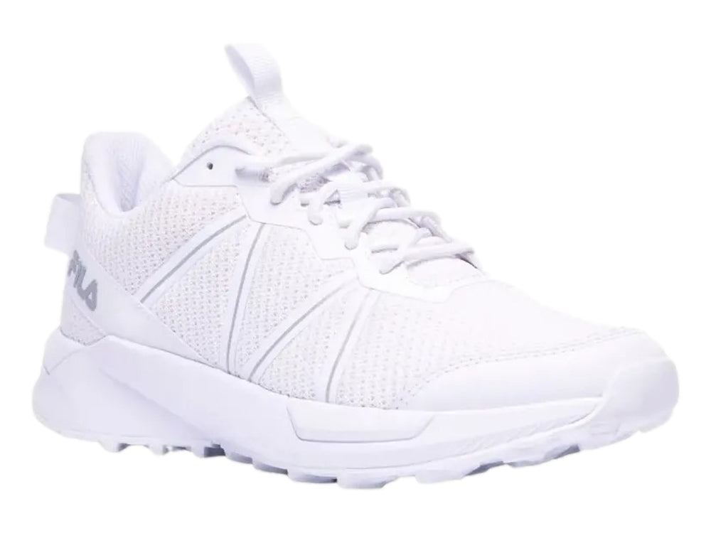 Tenis deportivos FILA color blanco con malla transpirable y suela gruesa.