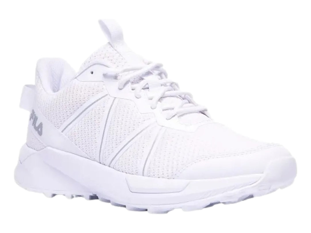 Tenis deportivos FILA color blanco con malla transpirable y suela gruesa.