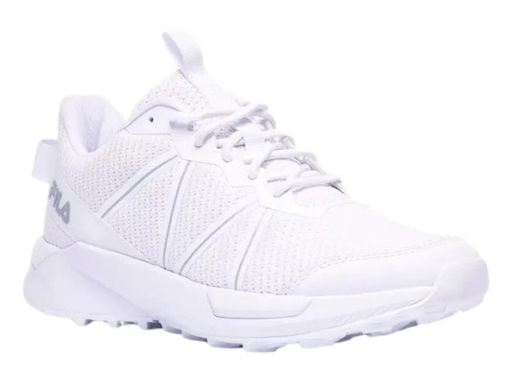 Tenis deportivos FILA color blanco con malla transpirable y suela gruesa.