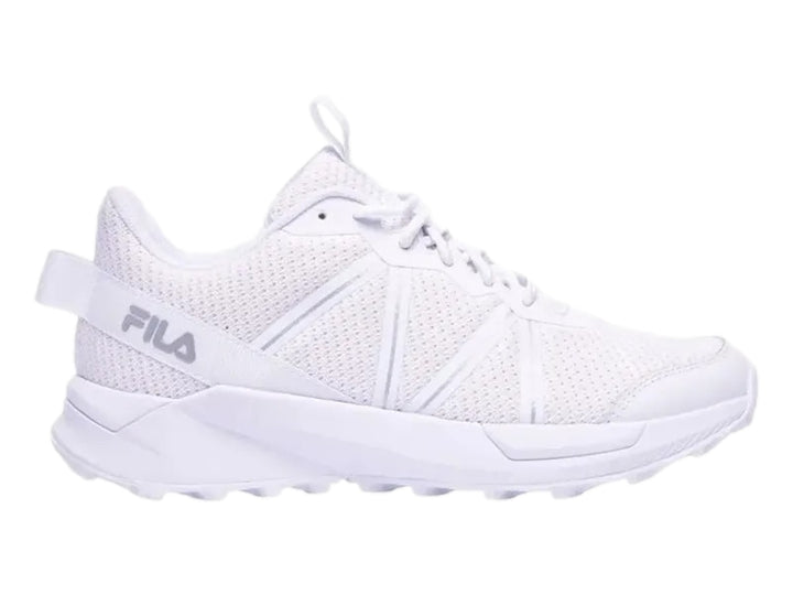 Tenis deportivos FILA color blanco con malla transpirable y suela gruesa.