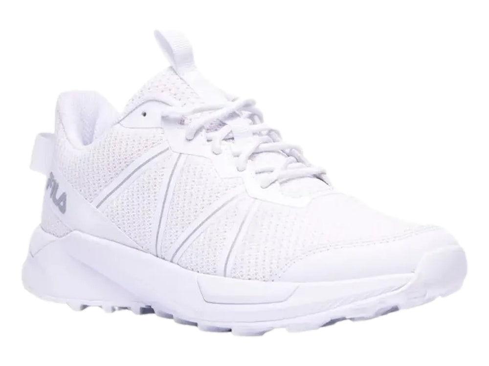 Tenis deportivos FILA color blanco con malla transpirable y suela gruesa.