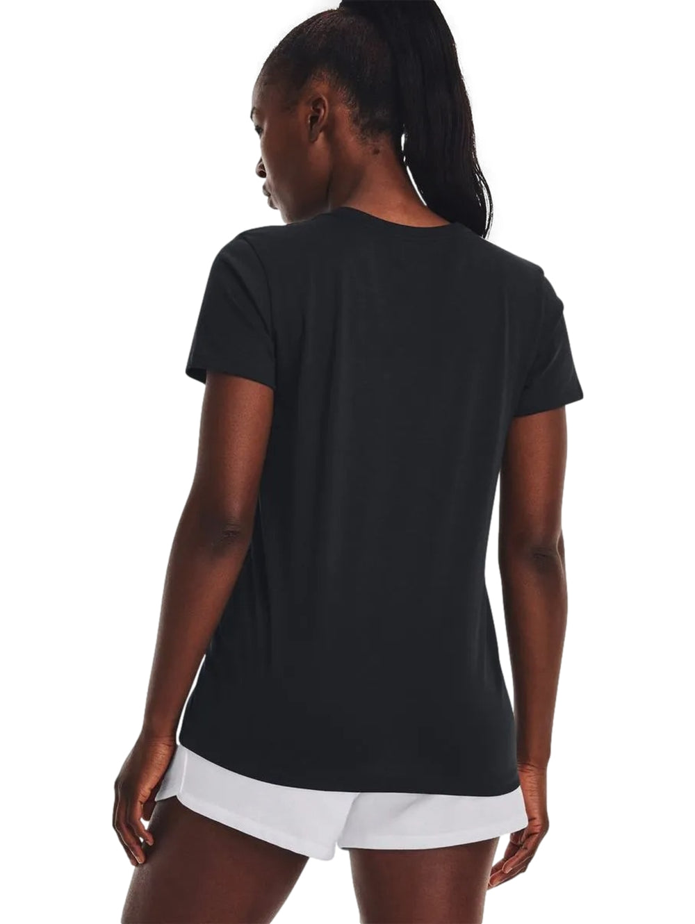 Playera deportiva negra de manga corta con logotipo blanco de Under Armour en el pecho.
