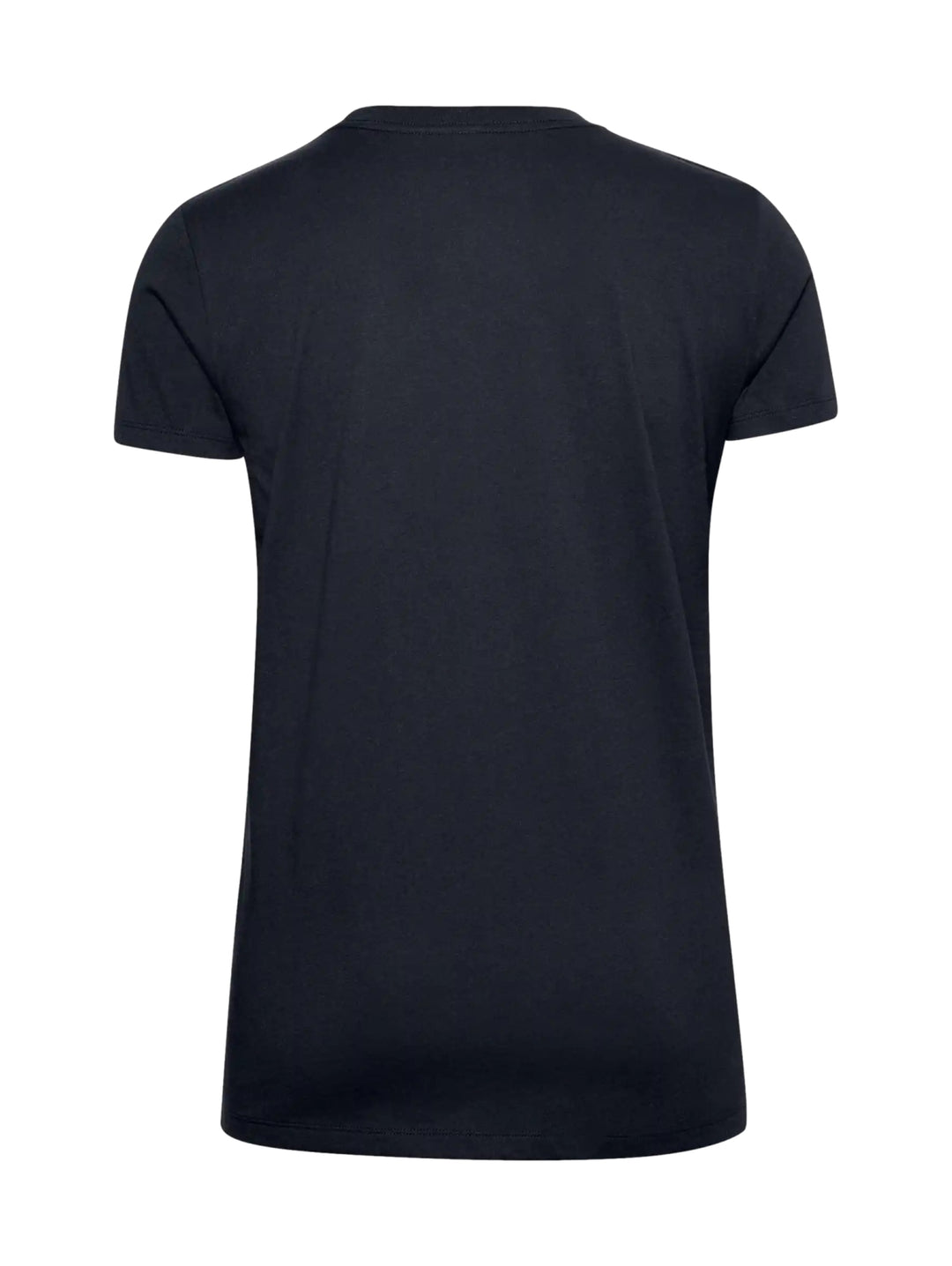 Playera deportiva negra de manga corta con logotipo blanco de Under Armour en el pecho.