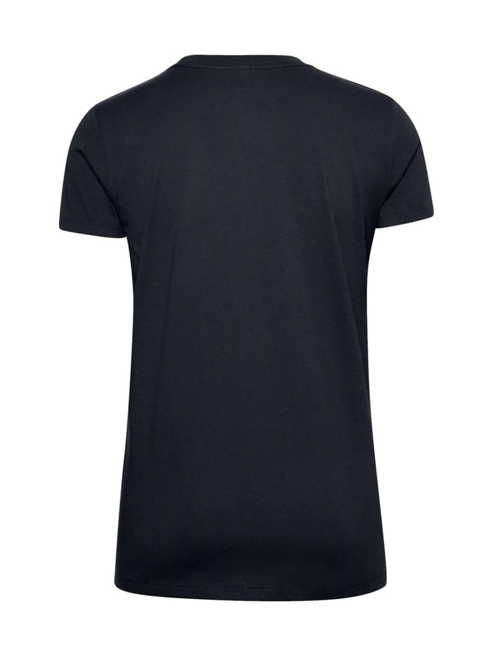 Playera deportiva negra de manga corta con logotipo blanco de Under Armour en el pecho.