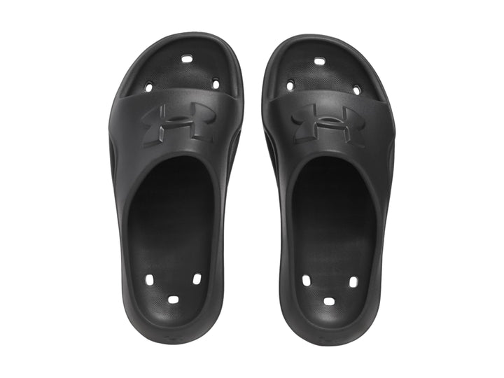 Sandalia tipo zueco Under Armour en color negro mate con logotipo en relieve sobre el empeine.
