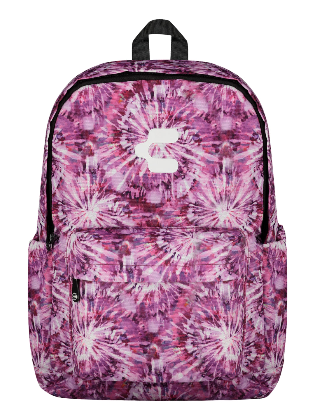 Set escolar Charly color morado con diseño tie-dye, incluye mochila, lonchera y lapicera.