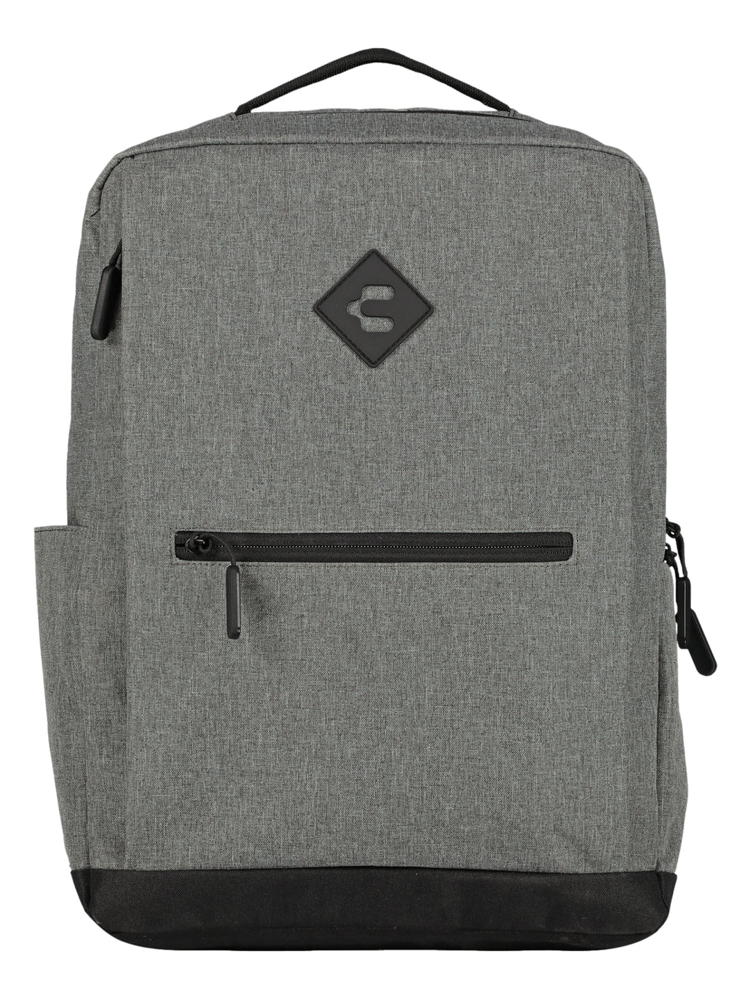 Mochila escolar color gris con base y detalles en negro, marca Charly.