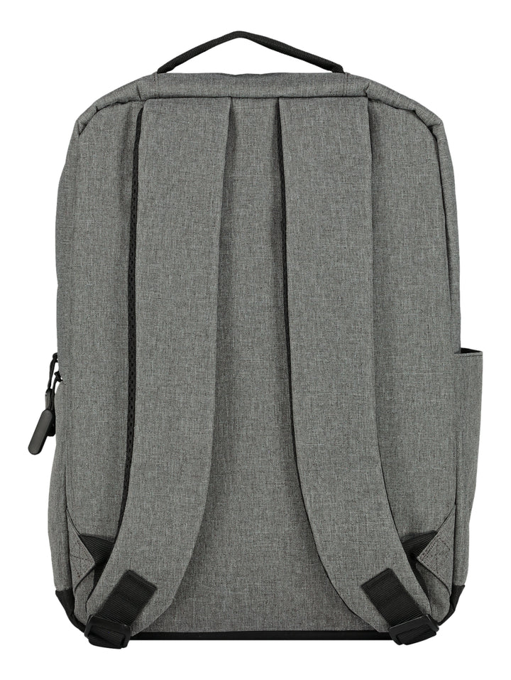 Mochila escolar color gris con base y detalles en negro, marca Charly.