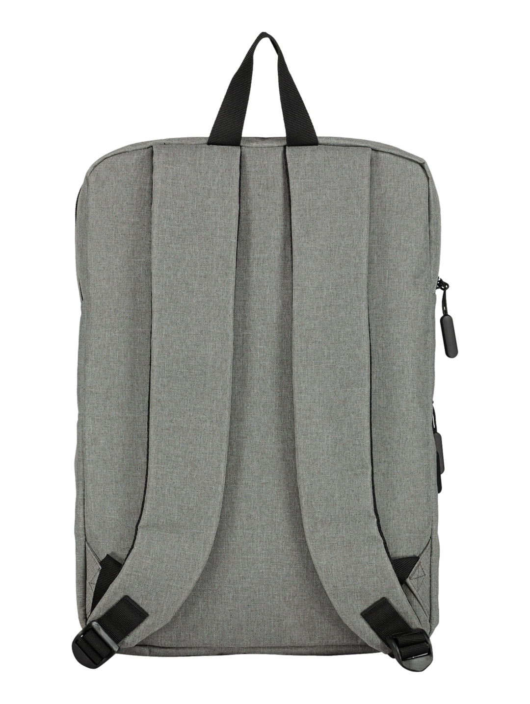Mochila escolar color gris con detalles en negro y logotipo de Charly al frente.