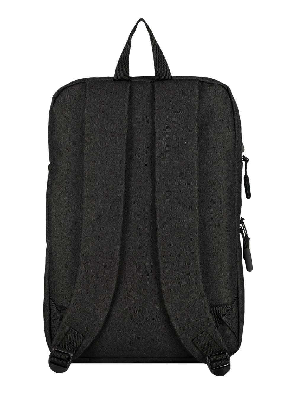 Mochila deportiva de color negro con logotipo central y cierres frontales.