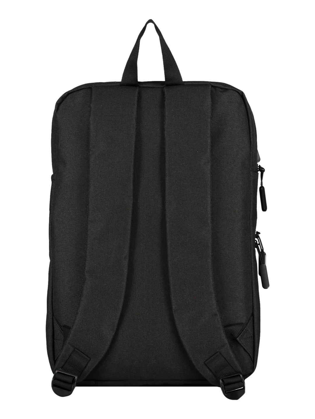 Mochila deportiva de color negro con logotipo central y cierres frontales.