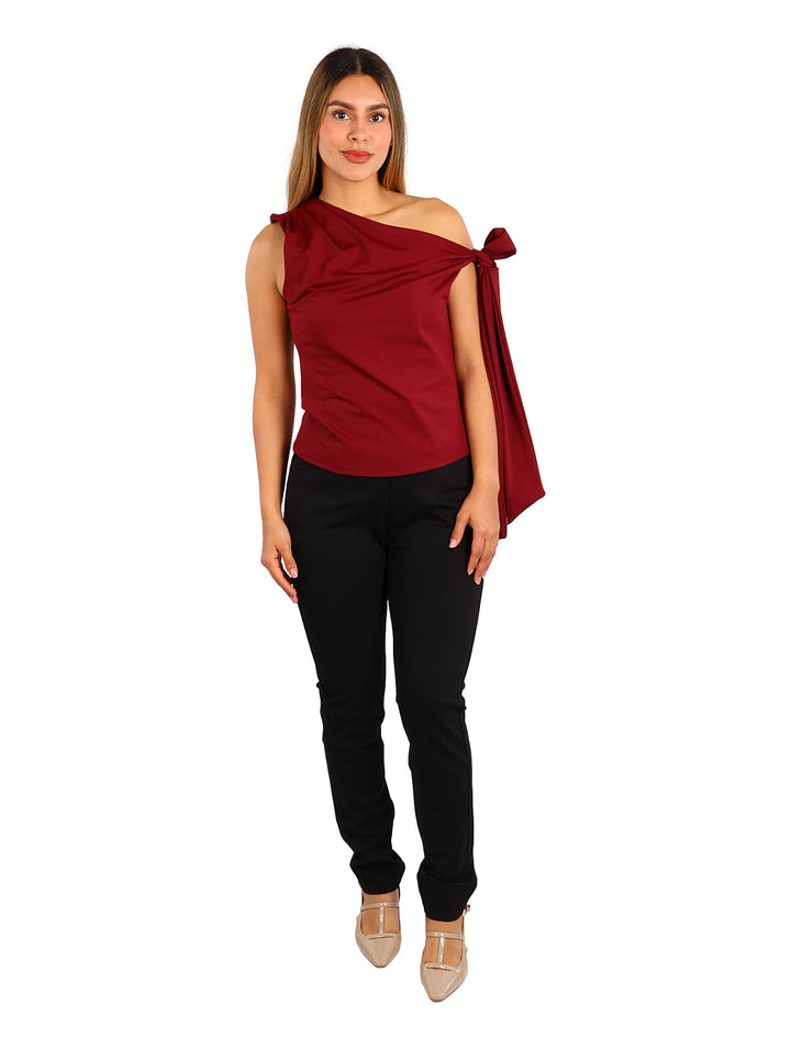 Blusa XIXI Color Burgundy con Moño para Mujer