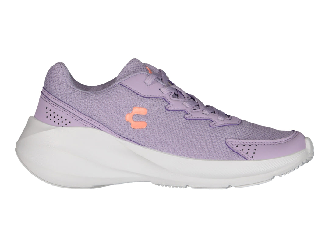 Tenis deportivos Charly color lila con suela blanca y tejido de malla.