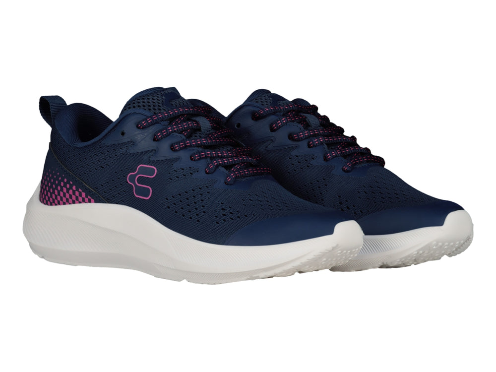 Tenis deportivos Charly color marino con suela blanca y detalles en fucsia.