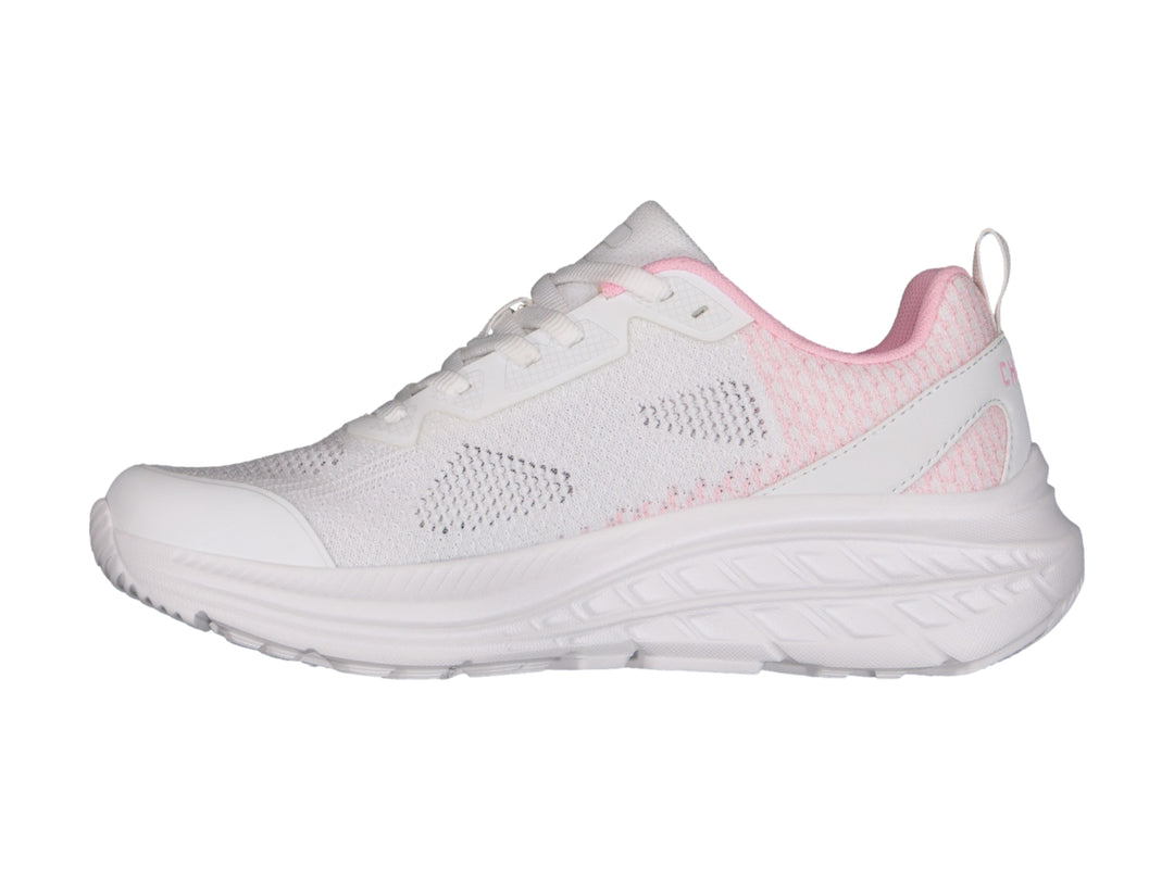 Tenis deportivos Charly en color blanco con detalles en rosa, diseño casual y suela blanca.